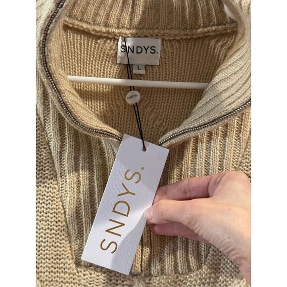 NWT SNDYS Jax Knit Cable Knit 1/4 Zip Up Cropped Cream Top Sweater Women’s L - Picture 7 of 16